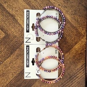 New Directions 2" Wide Beaded Shades of Purple Hoop Earrings